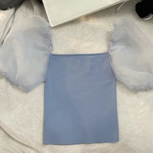 Blue Zara puff sleeve shirt